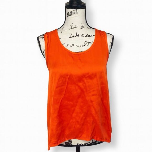 Silky Orange High Low Tank Top Women’s Medium Sleeveless Blouse Summer Casual - Picture 1 of 2